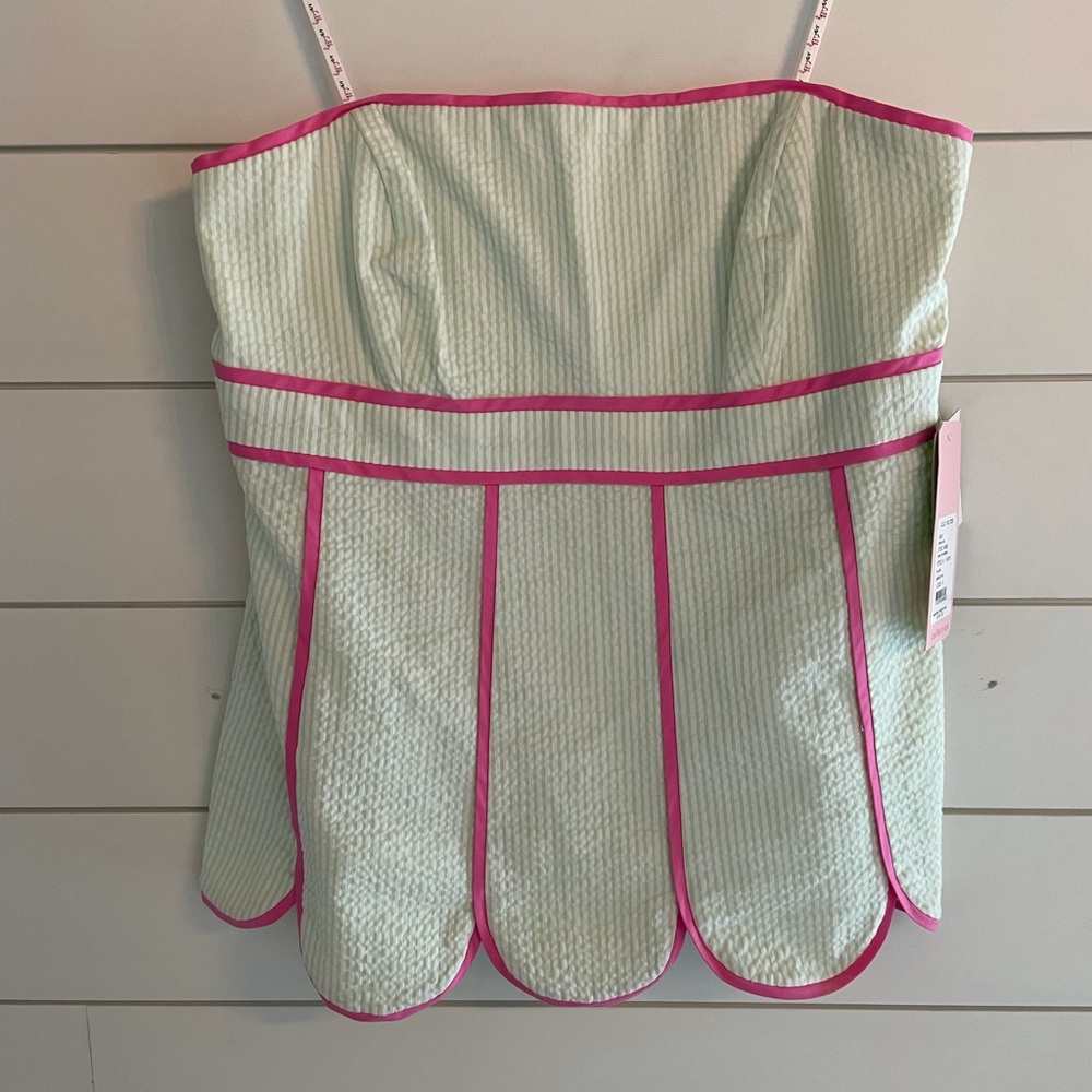 NWT Lilly Pulitzer green/pink/white seersucker top